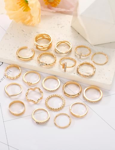 Gold Stackable Rings Set for Women, Gold Plated Chunky Crystal Finger Rings - color: Gold Twisted