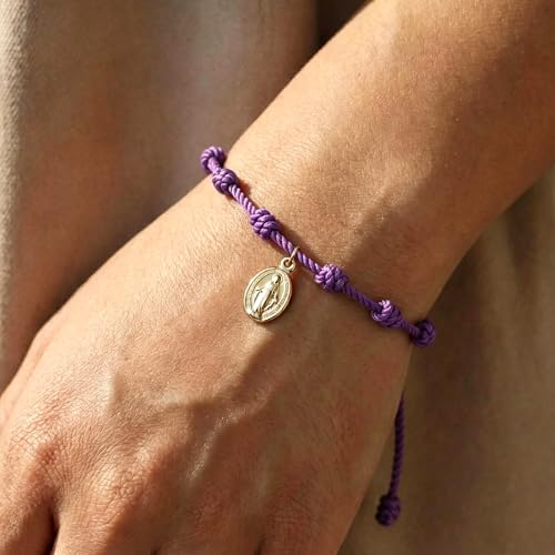 10 Knots Lucky Protection Rope Cross Bracelet For Women Men, Handmade Good Jesus Pendant Charm Amulet Adjustable Christian Pulsera Decenario String Jewelry, Daily Friendship Gift - color: Jesus Purple