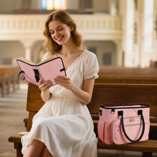 Large Bible Bag with Bible Cover Case for Women Quilted Church Tote Bags for Bible Study, Adjustable Shoulder Strap - color: Green