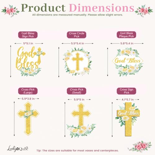 Floral God Bless Centerpiece Sticks Pink First Communion Table Toppers Double Sided Baby Girl Baptism Party Decorations for Christening Celebration Religious Supplies