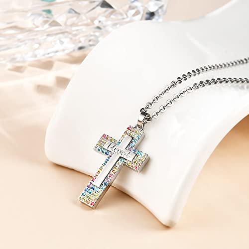 Baptism Cross Necklace for Women,First Communion Cross Necklaces Jewelry Gifts for Women - color: Girls Cross Blessed