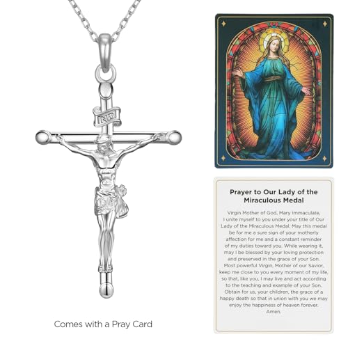 NORBU S925 Crucifix Necklace for Women, 18K Gold Plated Jesus Cross Pendant - color: Silver, size: 18 inch