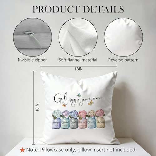 Christian Hydrangea Floral Pillow Covers 18x18, Inspirational Christian Gifts for Women, God Says You are Religious Bible Verse Decorative Pillowcase Throw Pillow Cover for Couch Bed - color: Color-1