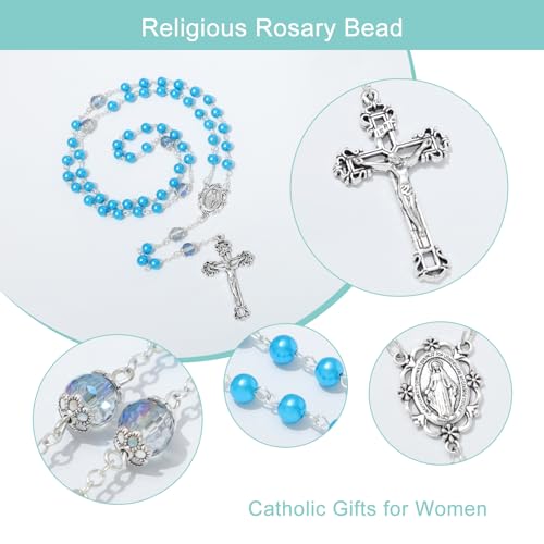 KOMI 6 MM Pearl Rosary Beads With Crucifix, Catholic Necklace for Women With Velvet Bag or Rosary Box - style: Rosary-2
