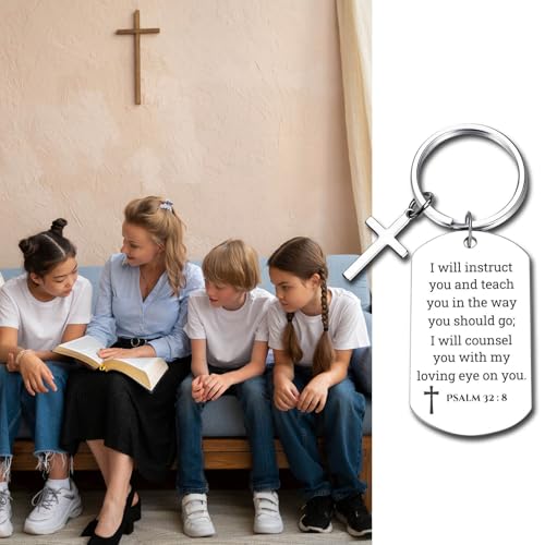GiftYou Inspirational Scripture Metal Key Chains with Cross Pendant - Bible Verse Keychain Religious Gift for Christian - color: Psalm 32:8
