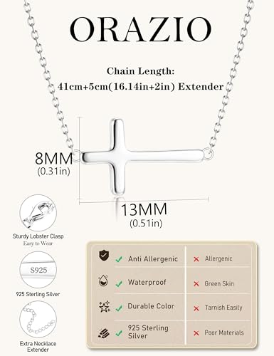 ORAZIO Cross Necklace for Women, Sterling Silver Cross Pendant - color: Silver Plated-Link -Small