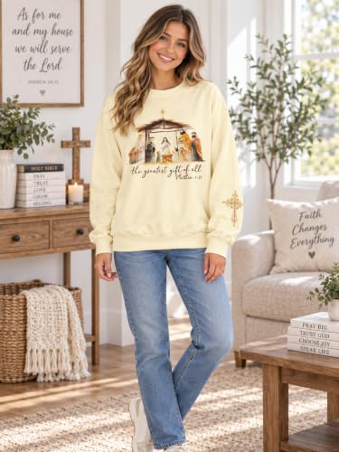 MOUSYA Women Christian Sweatshirt Psalms 91 Sleeve Print Sweatshirt Bible Verse Pullover - color: Apricot-412, size: Small