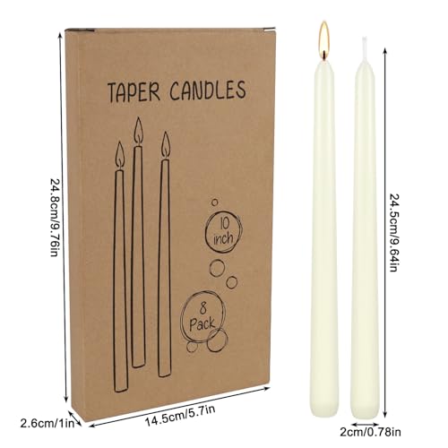 Howemon 8 Pack Ivory Taper Candles 10 Inch Tall 3/4 Inch Thick Burn 8 Hours - color: 10"8pcs-Ivory