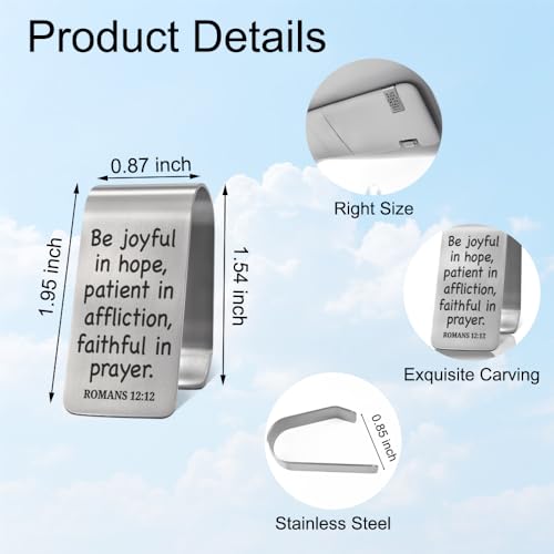 XQLZY Be Joyful in Hope Patient in Affliction Faithful in Prayer Engraved Stainless Steel Car Visor Clip, Religious Travel Visor Car Accessories, Safe Drive Gifts for Family Friend, God Prayer Gifts - color: Sliver051