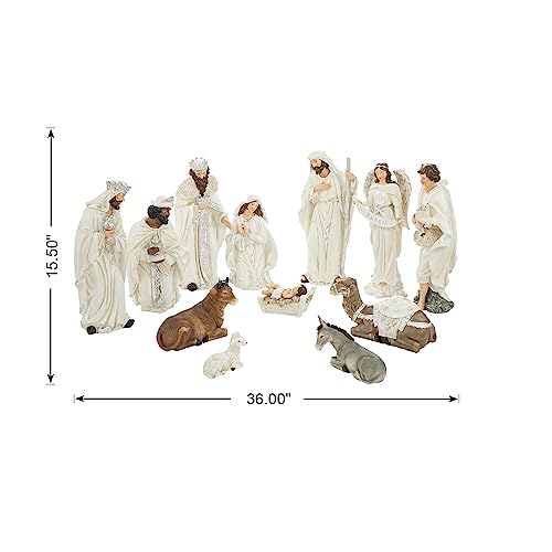 Glitzhome 15.5 Inch Oversized Nativity Sets for Christmas Decor Set of 12 Nativity Scene Collectible Figurine Sets for Tabletop Decor Xmas Resin Ivory Nativity Figurines Set Animals Figurines - size: 15.5 x 36.00 Inches-Ivory