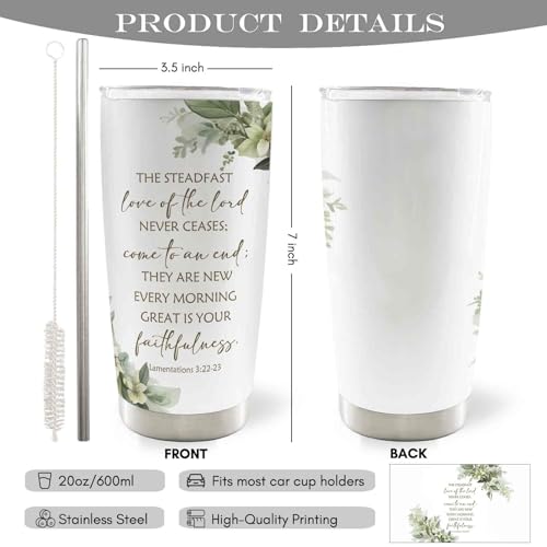 Christian 20oz Travel Coffee Mug Tumbler, Christian Gifts for Women Men, Religious Bible Verse Floral Botanical Stainless Steel Tumbler with Lid and Straw - color: thelord