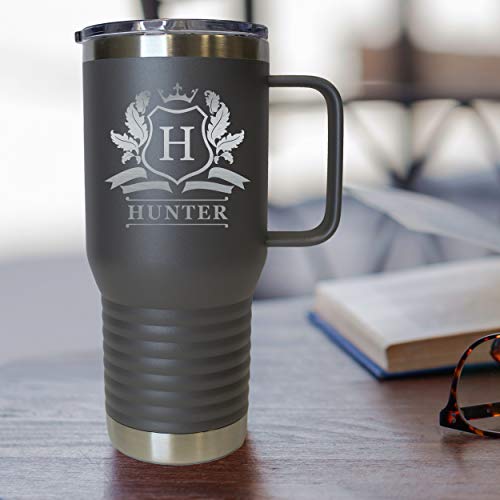 The Wedding Party Store Custom Personalized 20 oz Stainless Steel Powder Coated Vacuum Insulated Double Walled Travel Tumbler Coffee Mug with Handle and Lid (Grey) - color: Gray