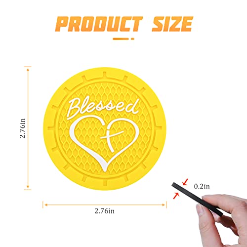 AICEL 4 Pack Car Cup Coasters, 2.75 Inch Soft PVC Car Cup Holder Insert Coaster, Blessed Cross and Heart Christian Anti Slip Shockproof Drink Mat, Universal Vehicle Interior Accessories (Yellow) - color: Yellow