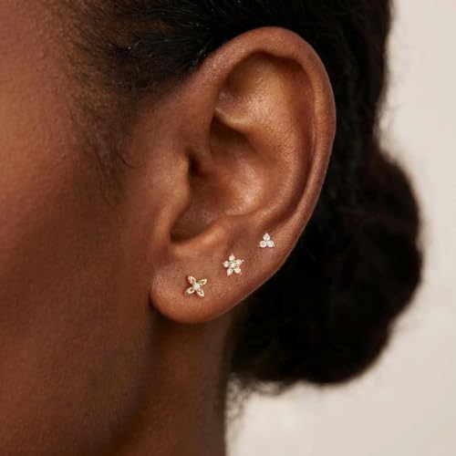 Flat Back Earrings - 14K Gold Plated Tiny CZ Butterfly Cross Moon Flat Back Stud Earrings Dainty Cartilage Earring Set Hypoallergenic Helix Earrings for Women Trendy Tragus Piercing Jewelry - color: Gold-Set1