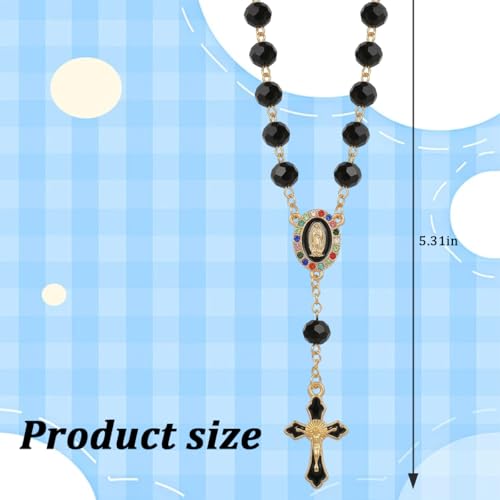 Car Rosary for Rearview Mirror, Pearl Heart Chain Catholic Auto Steering Wheel Rearview Hanging Accessories, Artificial Pearls Vehicle Hanging Rosary Charm Decor, Universal Fit (Black) - color: Black