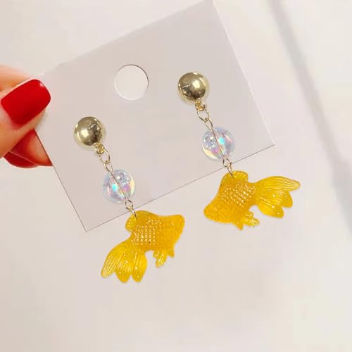 Goldfish Shape Resin Dangle Earrings Handmade Colorful Goldfish Drop Earring Stud for Women - color: Orange