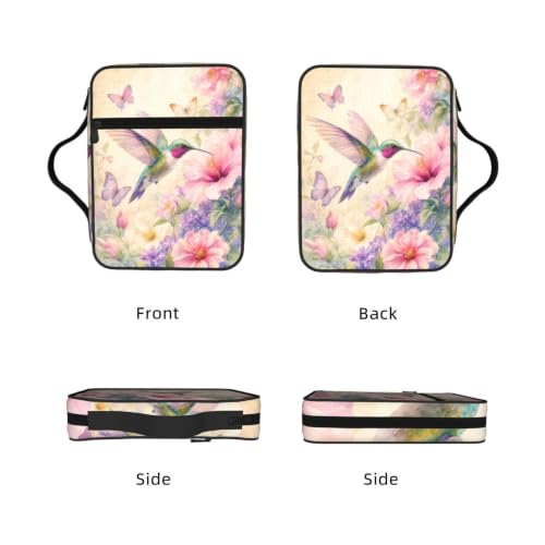 Hummingbird and Flower Bible Cover Case with Handle and Zippered Pocket - color: Hummingbird and Flower