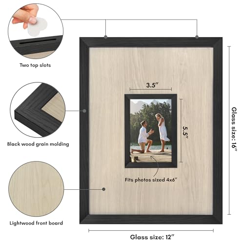 Americanflat 12x16 Shadow Box Frame - Matted to 4x6 - Black - color: Black