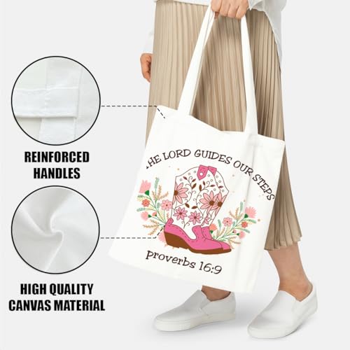 Christian Canvas Tote Bag Inspirational Religious Gift for Girl, Double-Sided Print Bags - color: Floral