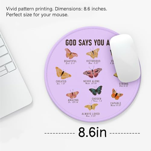 Christian Butterfly Mouse Pad for Women, Bible Verse Girly Mouse Pads for Desk, Cute Office Butterfly Desk Accessories for Work, God Says You are, Girly Office Decor 8.7x8.7 Inch (Purple) - color: Faith Butterflies(Purple)