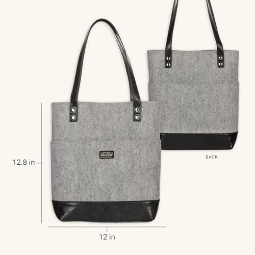 Christian Art Gifts Felt and Faux Leather Bible Tote for Women: Metal Jeremiah 29:11 Badge, Pockets and Magnetic Button Closure, Black and Gray, One Size Carry Bag for Books, Supplies and Shopping - color: Charcoal/Love