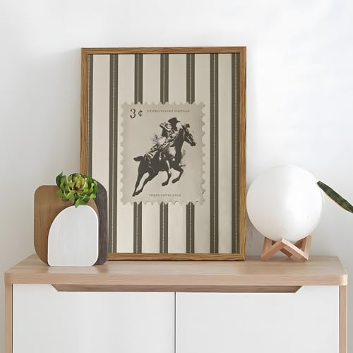 Vintage Western Wall Art Southwest Cowboy Wall Decor Pictures Mid Century Southwestern Striped Cowboy Riding Horse Poster Canvas Prints for Bedroom Living Room 24x36 inch Wood Framed - color: Cowboy F, size: 36"L x 24"W