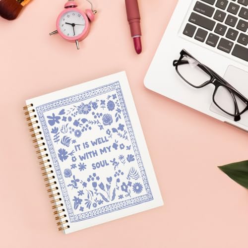 Christian Bible Spiral Notebook Journal Gifts for Women Teen Girls - color: blue wildflower