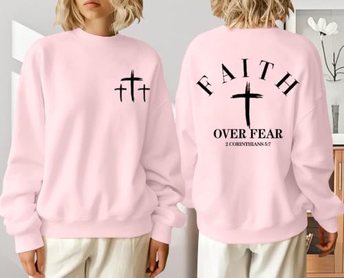 Christian Sweatshirts for Women Jesus Cross Casual Tops - color: Pink, size: Medium