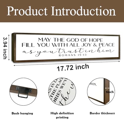Bible Verse Signs, Inspirational Wall Art, Christian Home Decor for Living Room Bedroom, Romans 15:13 Scripture Sign, May the God of Hope Fill You Sign 17.8x4x1.2 inches - color: Religion Sign 38