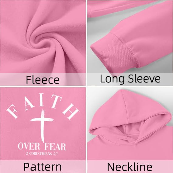 Men Faith Over Fear Christian Cross Graphic Pullover Hoodie - color: Pink, size: Large
