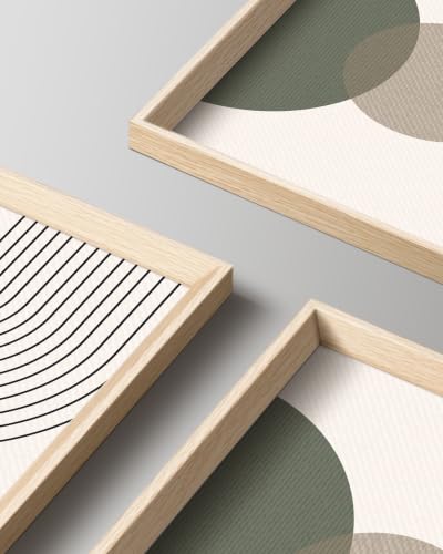 HesenDot Abstract Sage Green High Framed Wood Wall Art Set of 3, 12x16IN - color: High Frame Sage Green