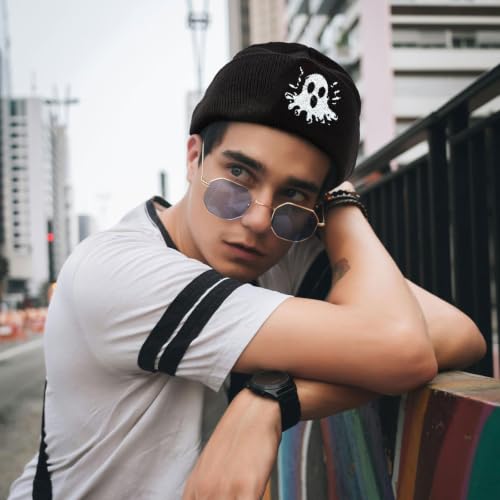 Black Beanie Hat for Men Women Embroidered Knit Winter Beanies Cap - color: Ghost