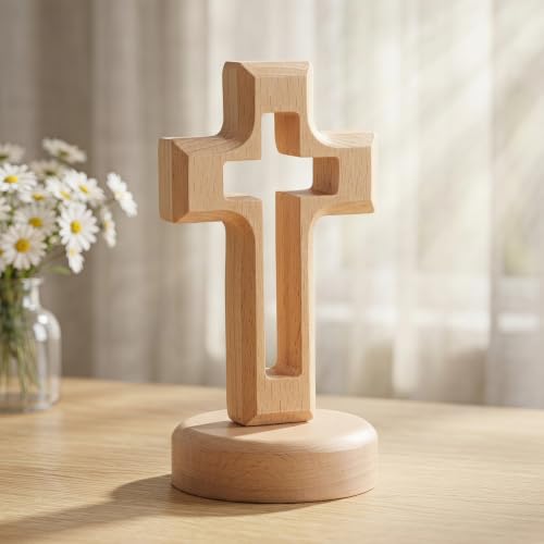 1 Set Wooden Standing Cross Decor, 5.7 Inch Hollowed Tabletop Crucifix, Catholic Religious Table Centerpieces Easter Room Ornament