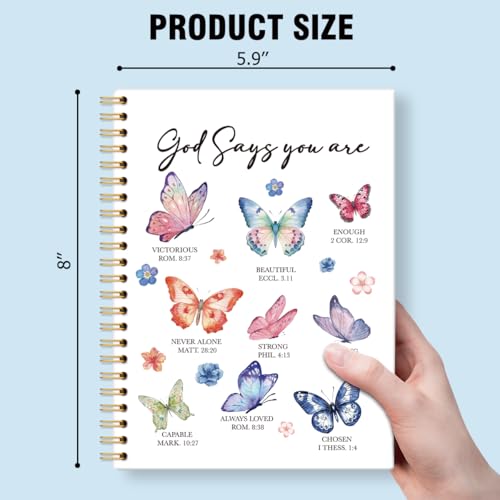 God Says You are Butterfly Spiral Notebook Gifts for Women Christian - color: Multi & Pink & White