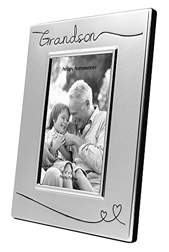 Haysom Interiors Beautiful Two Tone Silver Plated Grandson 4" x 6" Picture Frame with Black Velvet | Unique and Thoughtful Gift Idea by Happy Homewares - size: Grandson
