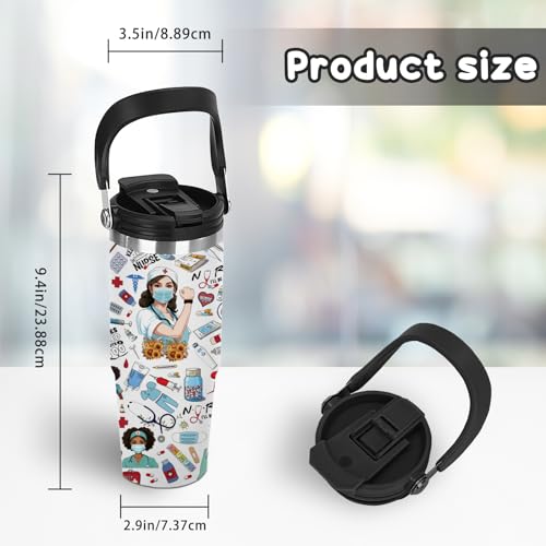 30oz Nurse Tumbler with Handle and Flip Straw, Nurse Gifts for Women - color: Nurse2
