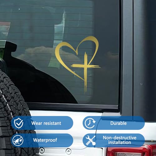 Love Cross Sticker Decal, Automotive Decals, Faith Hope Heart Vehicle Bumper Mirror Decoration Decal, Religious Auto Window Stickers Decorative Accessories for SUV Sedan Truck (Gold)