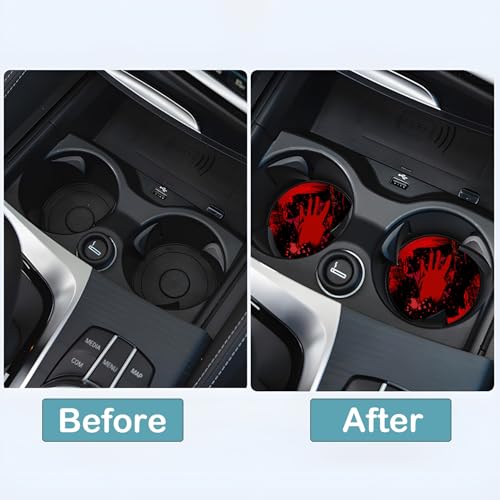 Car Cup Holder Coasters, 2 Pack – 2.75" Universal Auto Anti-Slip Insert Coaster, Rubber Car Coasters, Personalized Car Accessories for Women & Men (Blood Splattered Handprints) - color: Blood Splattered Handprints