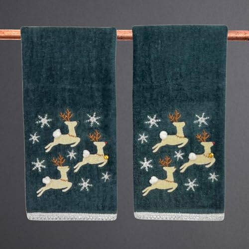Christmas Grey Guest Hand Bathroom Towels, Elegant Winter Reindeer, 16x26" - color: Dancing Reindeer