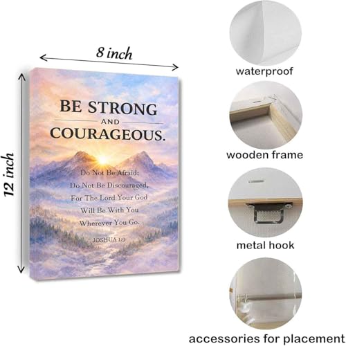 Joshua 1 9 Wall Art, Be Strong and Courageous Scripture Print, Christian Inspirational Bible Verse Decor, Watercolor Mountain Sunrise Faith Poster for Office Home Prayer Room Gift Framed 8 * 12 inch - color: Joshua 1 9, size: 12"L x 8"W