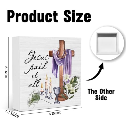 He is Risen Easter Decor Easter Christian Religious Jesus Cross Decorations for Office Home Farmhouse Bedroom Kitchen Dining Room Desk Table Wood Decor Sign 5 X 5 Inches - color: Jesus
