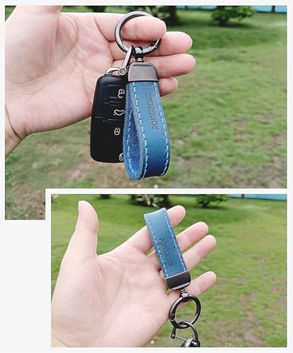 Double-Sided Cowhide Keychain for Car Keys, Vegetable-Tanned - color: Blue