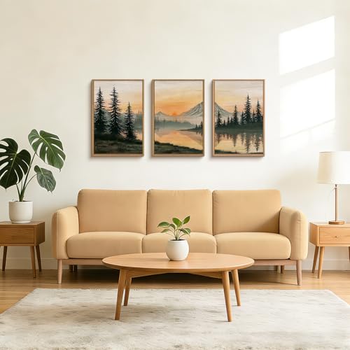 LHIUEM Nature Mountain Sunset Framed Canvas Wall Art,Boho Pine Trees Wall Decor,Sunset Forest Lake Painting,Modern Landscape Artwork for Living Room,Bedroom,Dining Room -16"x24"x3 - color: Boho Mountain Wall Art, size: 16''x24''x3