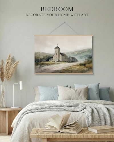 VIYYIEA Large Framed Christian Wall Art, 24x36 Inch Rustic Country Church Canvas Print, Neutral Religious Landscape Wall Decor for Living Room Prayer Room Church - color: Country Church