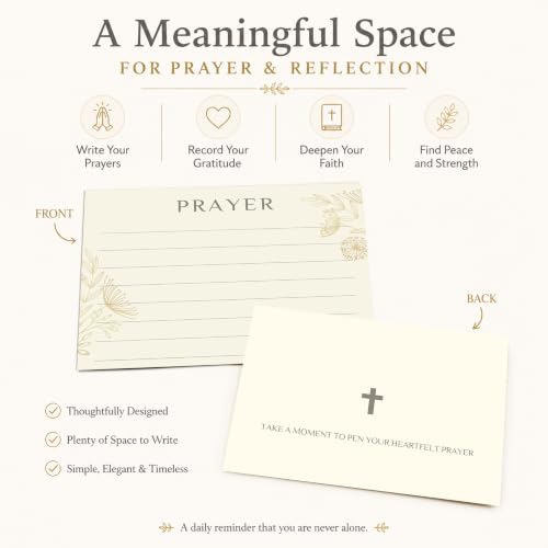 100 Pcs Lined Prayer Cards - 4x3 Christian Note Cards with Cross & Botanical Art - 250GSM Matte Paper Boxed Set for Church, Small Group & Prayer Requests - color: CHAMPAGNE