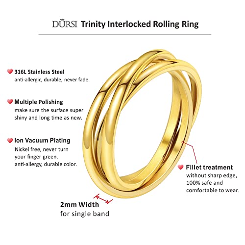 Trinity Interlocked Rolling Triple Ring for Women Girls Kids, Stainless Steel Cross Stacking Puzzle Ring for Fidget Anxiety, Minimalist Promise Engagement Wedding Ring - color: 18K Gold, size: 7