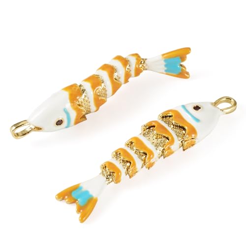 Craftdady Enamel Koi Fish Charms Long-Lasting Plated CZ Sea Ocean Life Animals Pendants 18K Gold Plated Goldfish Charms for Jewelry Making Bracelets Earrings - color: White