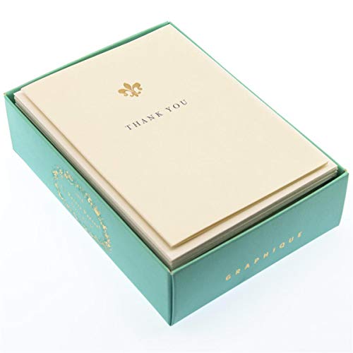 Graphique Fleur de Lis La Petite Presse Boxed Thank You Notes - 10 Embossed and Embellished Gold Foil Fleur de Lis Thank You Cards with Matching Envelopes, 3.25" x 4.75" - color: Fleur de Lis