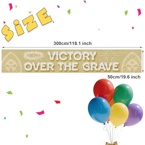 Victory Over The Grave Banner Religious Easter Yard Sign Christian Cross Decoration Resurrection Sunday Outdoor Decor Jesus Christ Fence Backdrop Church Celebration Spiritual Ornament