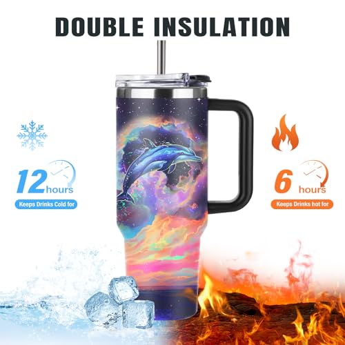 Christian Gifts for Women 40oz Tumbler - Insulated Travel Mug with Handle (Dolphin, 40 Ounces) - color: Dolphin